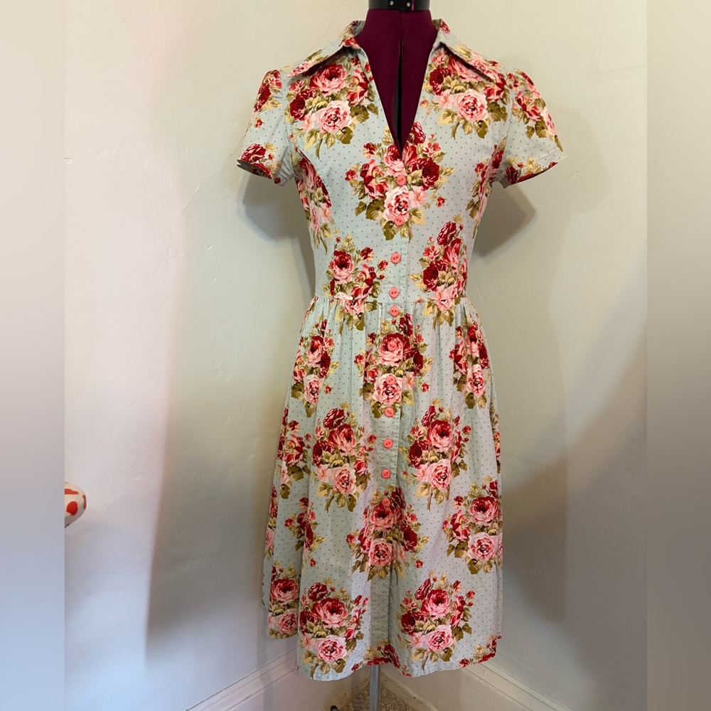 Vintage cotton rose day dress hand made washable excellent condition sm/medium